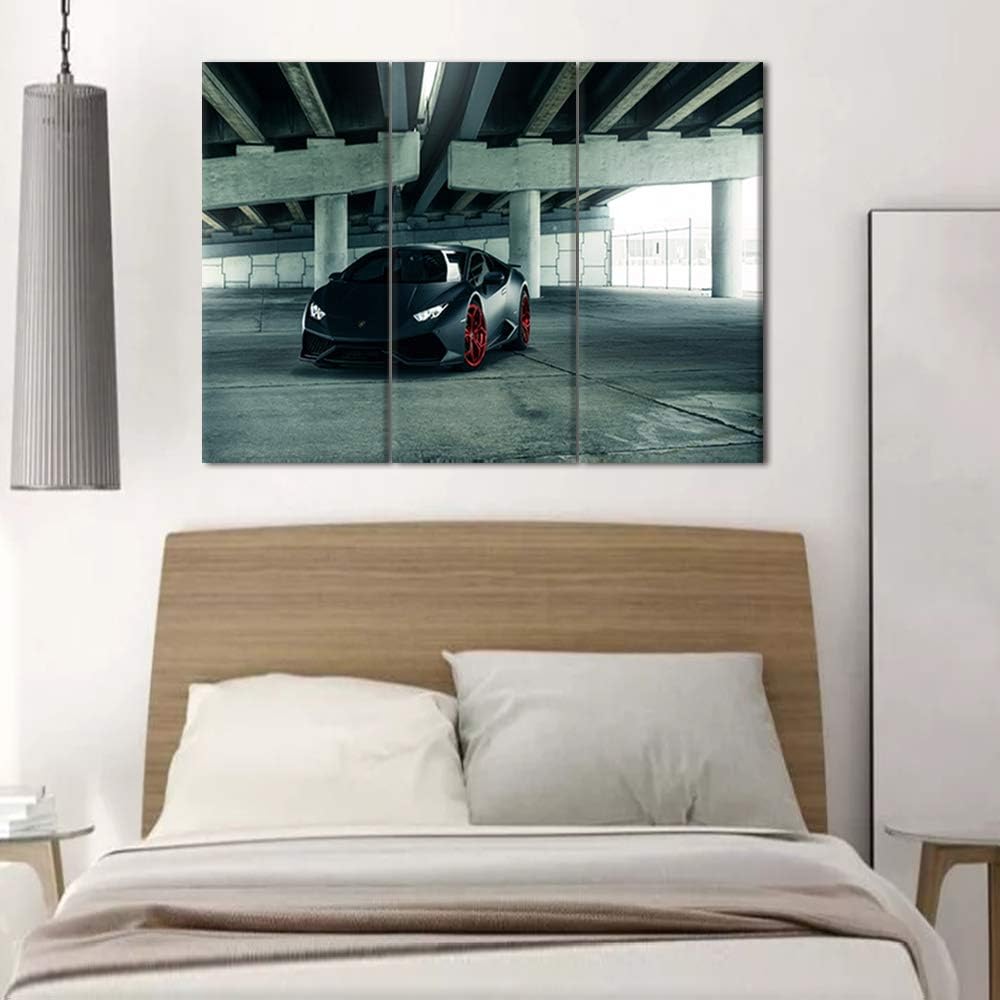 TUMOVO Canvas Print Wall Art Painting Black Speedy Racing Car Picture Sports Car Modern Giclee Prints Stretched and Framed Artwork - 28 x 14inch x 3 Panel