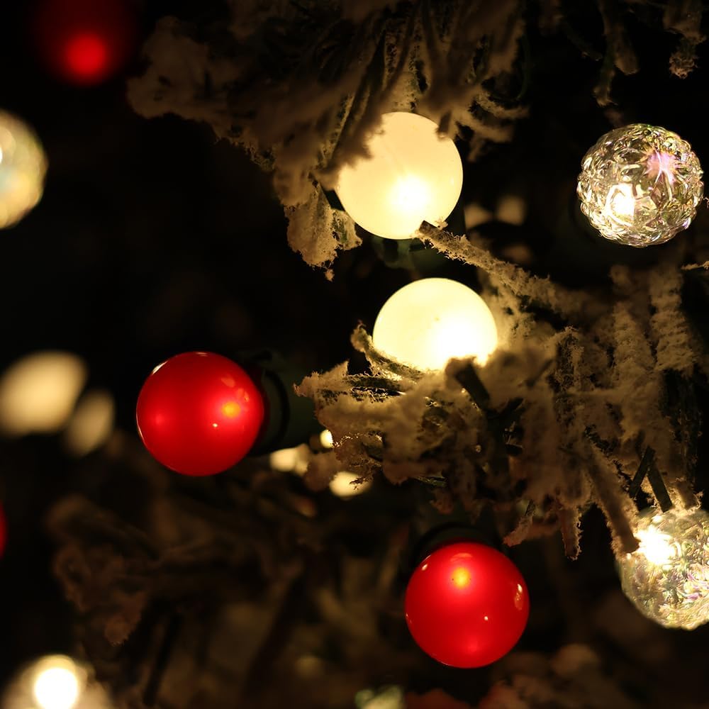 G15 Pearlized Red White Christmas Lights - 19Ft 70 LEDs Waterproof Connectable LED String Lights Indoor/Outdoor Globe Lights for Tree, Halloween Decoration, Holiday Party