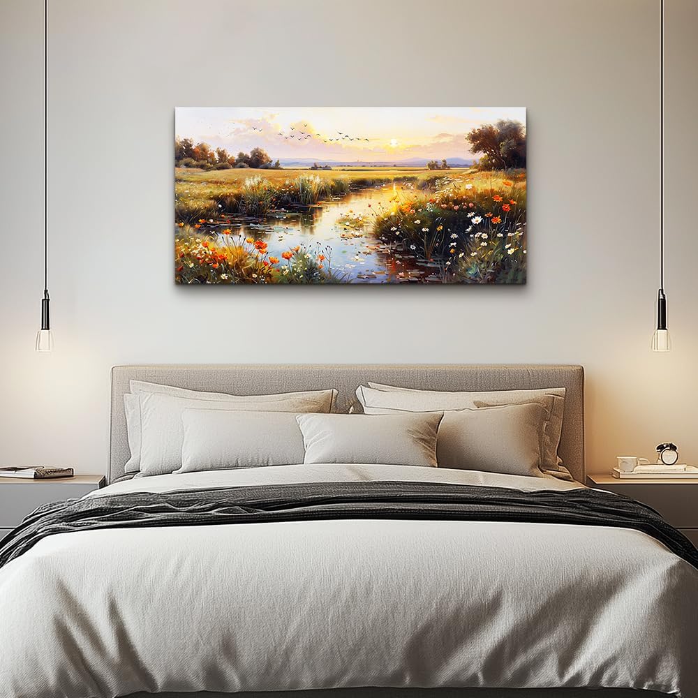 ZUITINGHUA Canvas Wall Art For Living Room Wall Decor For Bedroom Office Wall Decoration Rivers Landscape Painting Farmhouse Pictures Artwork Room Aesthetic Home Decor 20x40 In