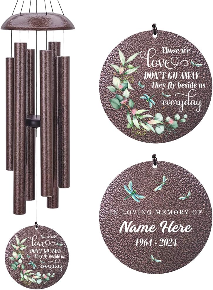 Sympathy Wind Chimes, Personalized Wind Chime for Loss of Loved Ones, Memorial Gifts Wind Chimes, Metal Sympathy Bereavement Condolences Gifts for Funeral (36inch)