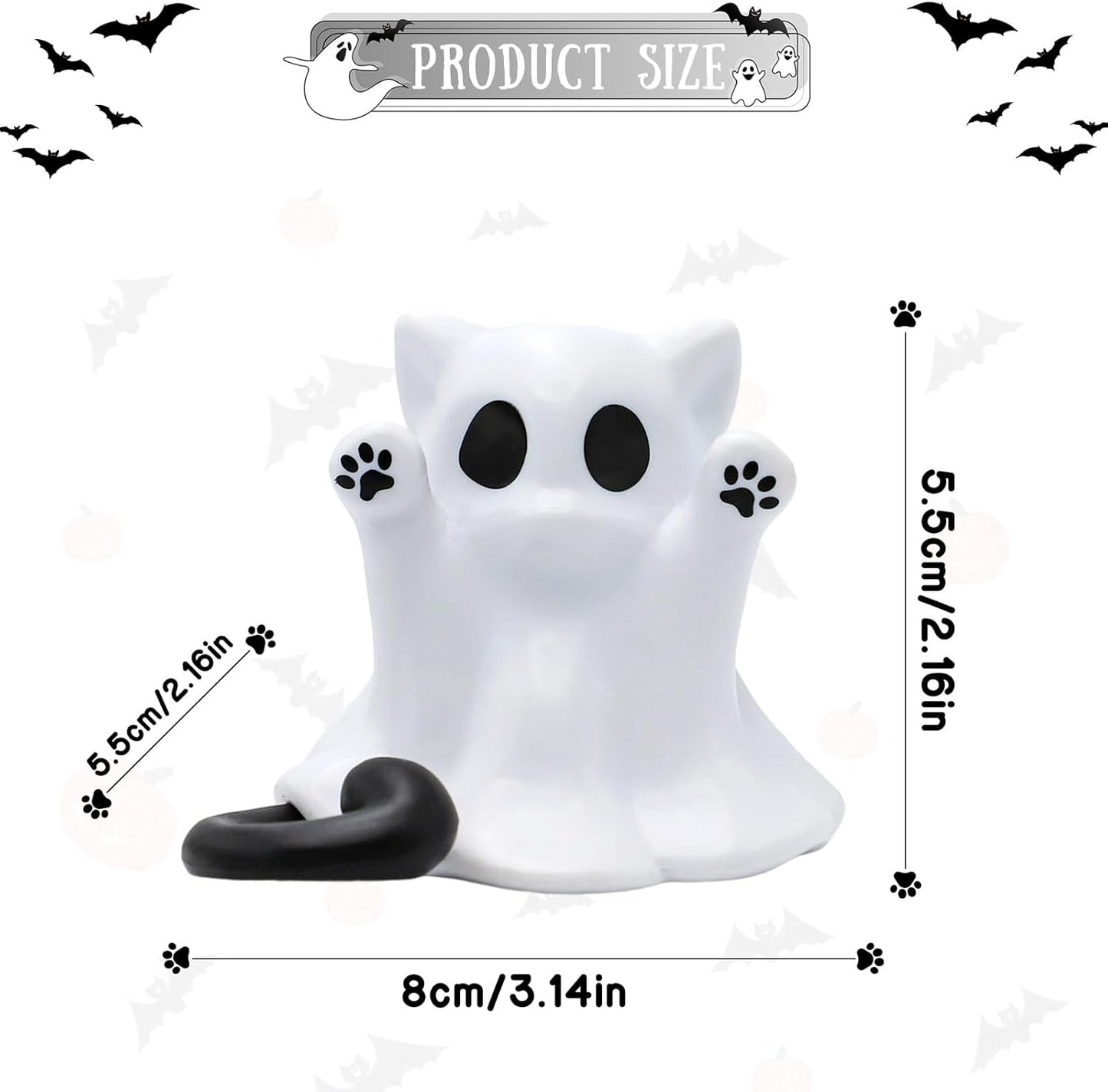 Halloween Ghost Statue Cute Spooky Figurines Desk Ornament Decorations Cartoon Mini Spooky Halloween Unique Cat Ghost Figurines for Festive Home and Office Desktop Decor Display Ornaments
