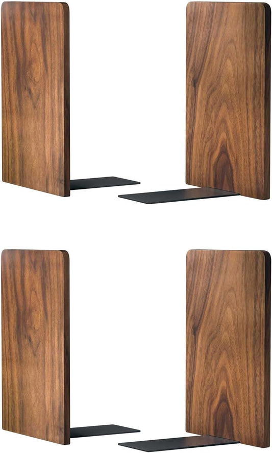 Large Bookend Hold Heavy Books- 7x4x5in 2 Pack Wood Bookends for Heavy Books Heavy Duty Walnut Book Ends for Men Wood Bookends for Office Desk Non-Skid