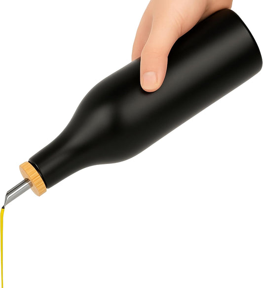 Black Ceramic Olive Oil Dispenser Bottle 16 Oz Container for EVOO or Vinegar, Kitchen Counter Design