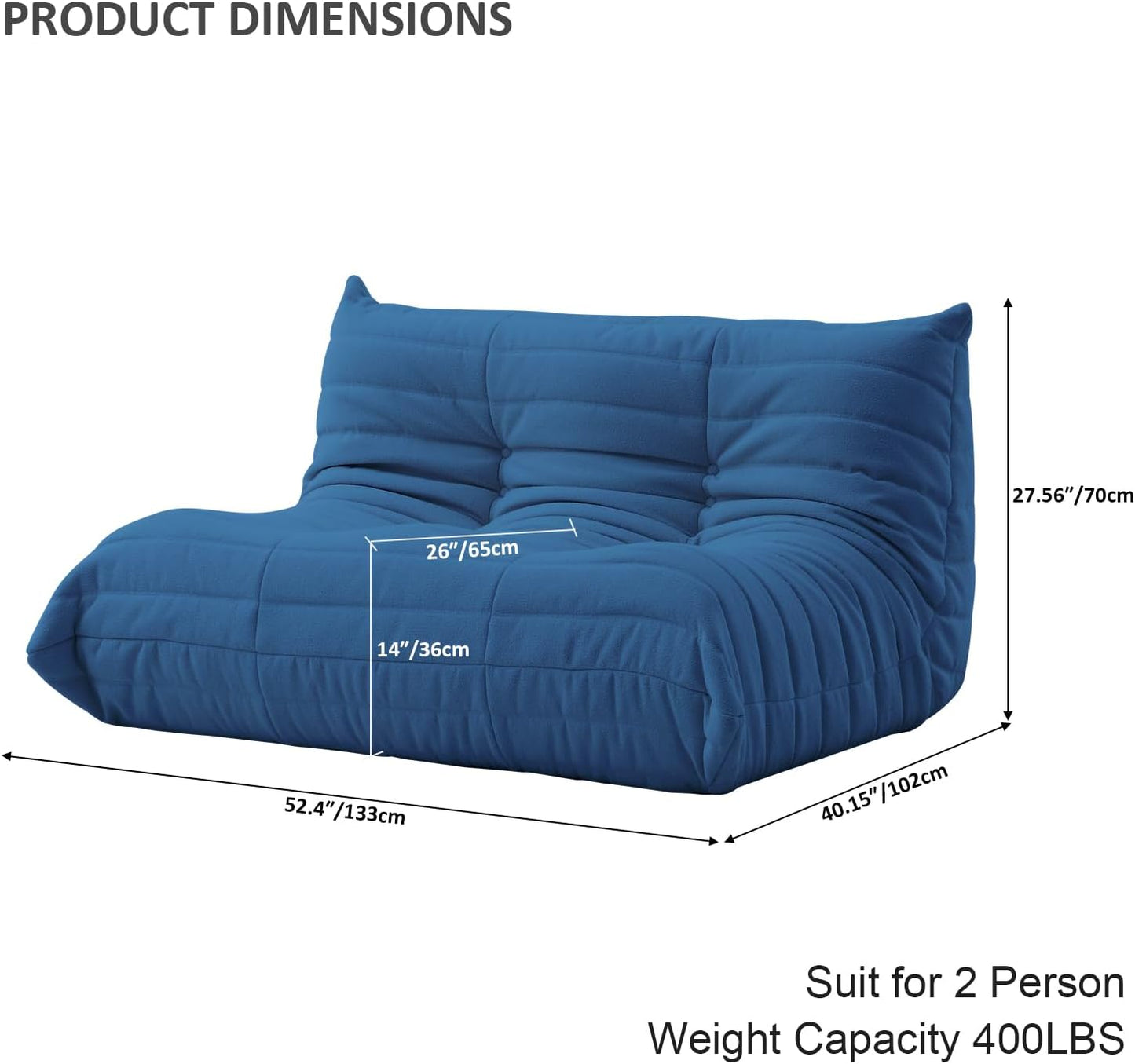 Luxury Sofa Couch Chair, Lazy Floor Seating, Fireside Bean Bag Chair, Ergonomic Tatami Sofa Lounger for Living Room, Bedroom, Office, Loveseat, Blue