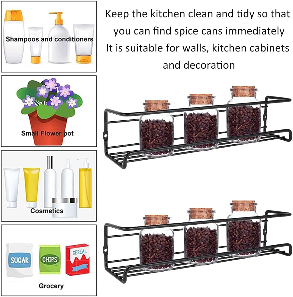 Spice Rack Organiser Hanging Spice Shelves Carbon Steel Wall Mount Spice Rack Kitchen Storage Racks Storage Spices and Condiments Spice Jars for Kitchen Cabinet Cupboard Pantry Door (4)