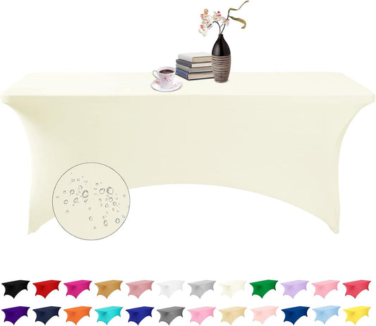 Spandex 6ft Waterproof Table Cover for Party,Wedding, Banquet, and Events(Ivory)