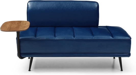 Sofa,Bed Bench,Small Spaces Furniture,Polyurethane Leather,Wood Frame,High Density Sponge Infillings,360-Degree Swivel Tray,Black Metal Leg (Blue)