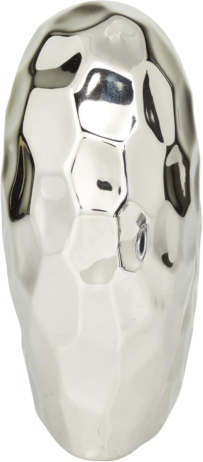 Deco 79 Porcelain Ceramic Heart Decorative Sculpture Dimensional Angled Origami Inspired Home Decor Statue, Accent Figurine 8" x 3" x 8", Silver