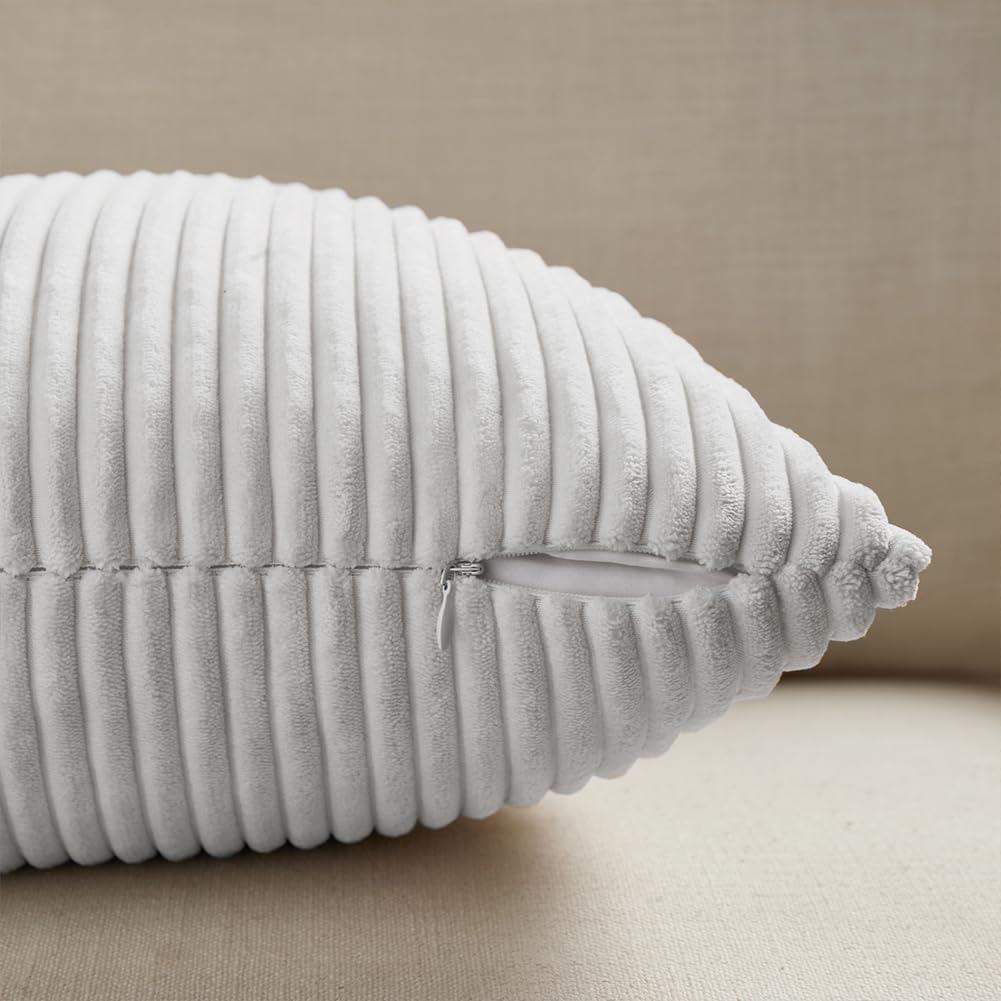 Fancy Homi 2 Packs White Big Decorative Throw Pillow Covers 24x24 Inch for Living Room Couch Bed, Rustic Farmhouse Boho Home Decor, Soft Corss Corduroy Patchwork Accent Square Cushion Case 60x60 cm