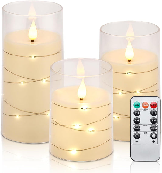 Aignis Flickering Flameless Candles Battery Operated Candles LED Candles with Remote Timer for Home/Wedding/Birthday/Holiday Decor, Warm White 3D Flame Set of 3 (D3 xH4 5" 6")