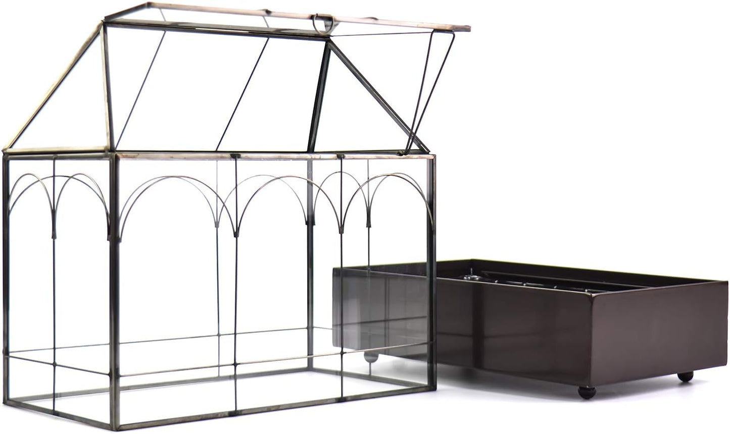 Large Tall Glass Plant Terrarium – House Succulent Terrarium Kit with Lip and Tray Glass Greenhouse Terrarium for Plant 9.5”X5.7”X11.4”