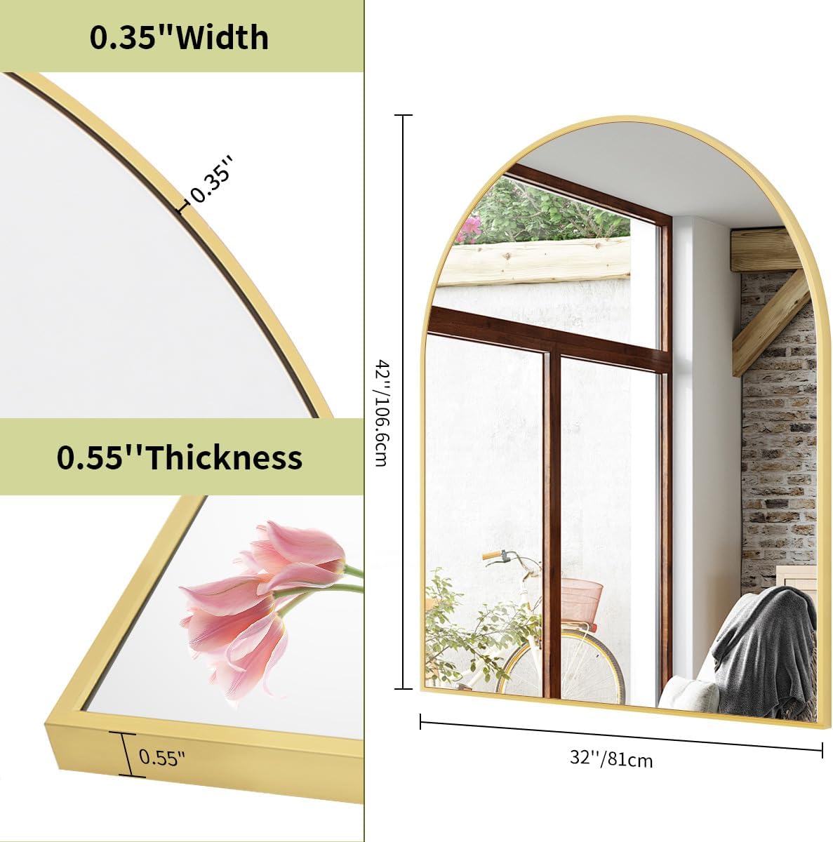 BEAUTYPEAK 32"x42" Arch Bathroom Mirror, Wall Mounted Vanity Metal Frame Mirror for Bedroom, Entryway, Living Room, Gold