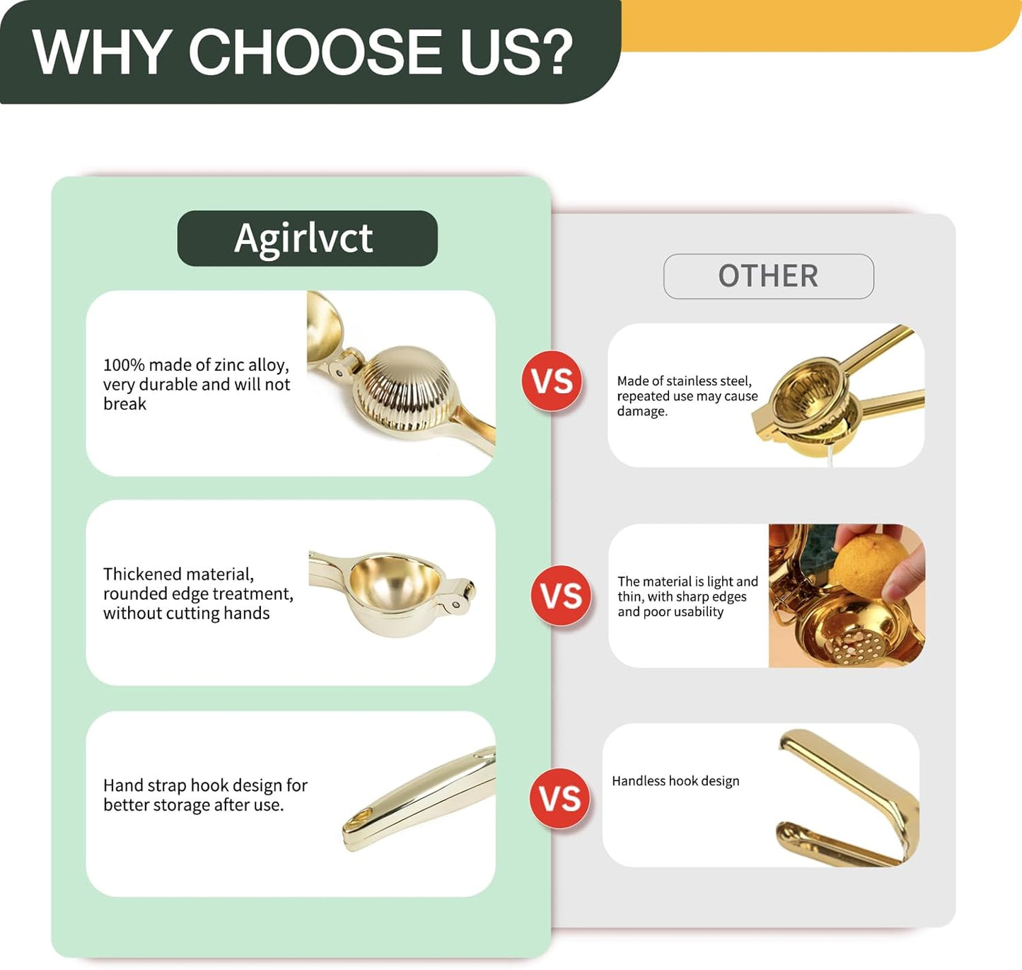 Lemon Squeezer, Heavy Duty Zinc Alloy Manual Lemon Juicer, High Yield Threaded Groove Small Oranges Limes Citrus Juicer Hand Press, Juice Maker for Cocktails Home Restaurant Kitchen Utensils(Gold)