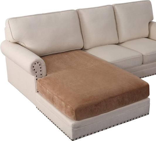 PrinceDeco Sectional Couch Covers Velvet Couch Cover for Dogs Washable L Shaped Couch Cover 1 Piece Individual Sectional Couch Covers with Elastic Bottom(Chaise Lounge,Camel)