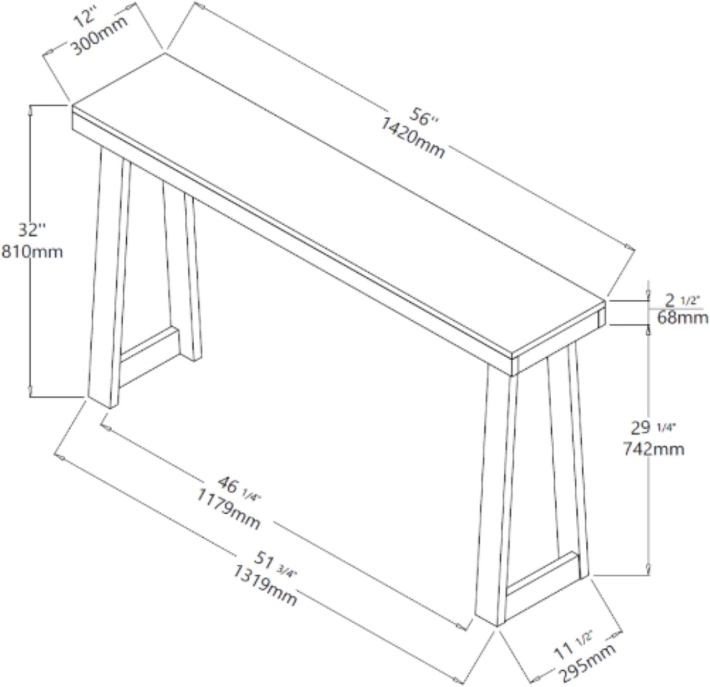 Plank+Beam Solid Wood Console Table, 56 Inch, Sofa Table, Narrow Entryway Table for Hallway, Behind The Couch, Living Room, Foyer, Easy Assembly, Blonde