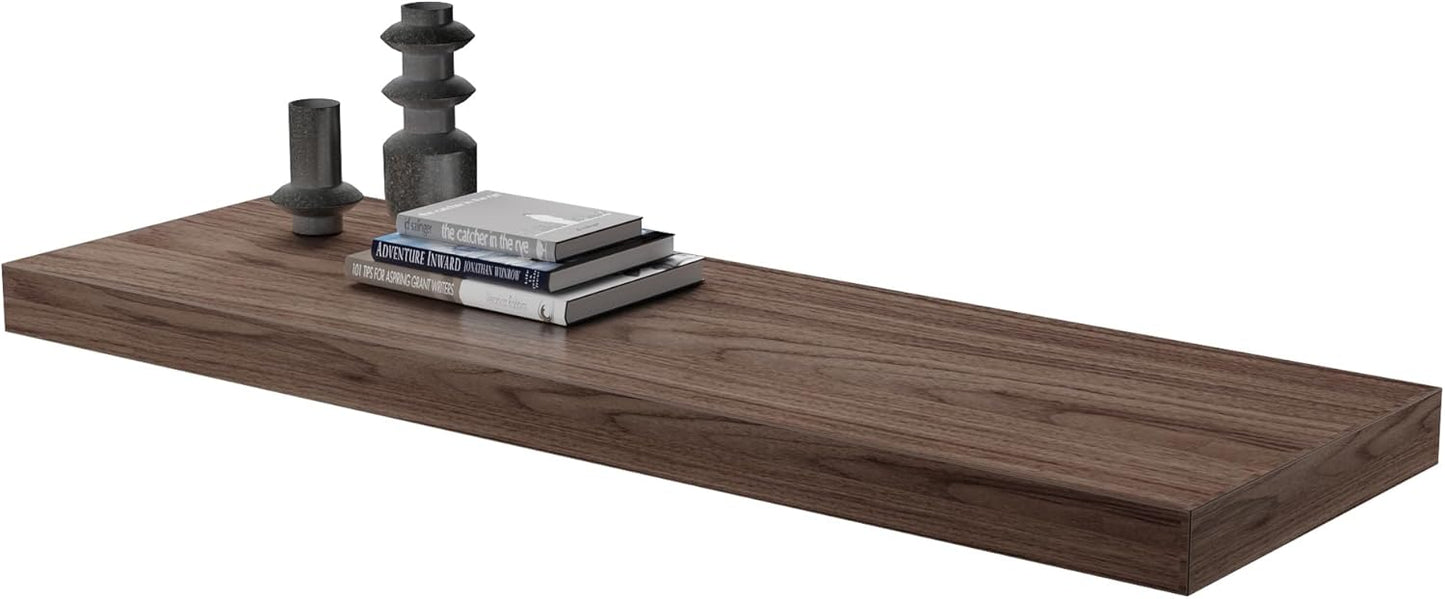 Large Floating Shelves for Wall Set of 1 Wooden Wall Shelves 24 in x 12.75 in x 2 in Room Decor Long Shelf with Invisible Wall Mount Bracket for Bedroom Kitchen Living Room Walnut