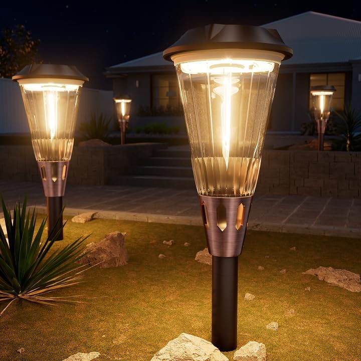 Bright Solar Lights Outdoor 6 Pack, 2-in-1 Warm&Cool Solar Pathway Lights Waterproof IP65, Auto On/Off Outdoor Light for Path Walkway Driveway Lawn