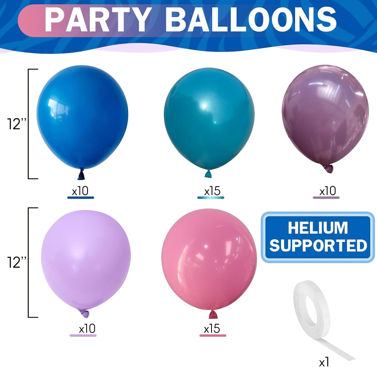 Blue Purple Balloons 60 Pcs 12 Inch Pink Light Purple Peacock Blue Latex Party Balloons for Kid Cartoon Theme Birthday Baby Shower Party Decorations Supplies