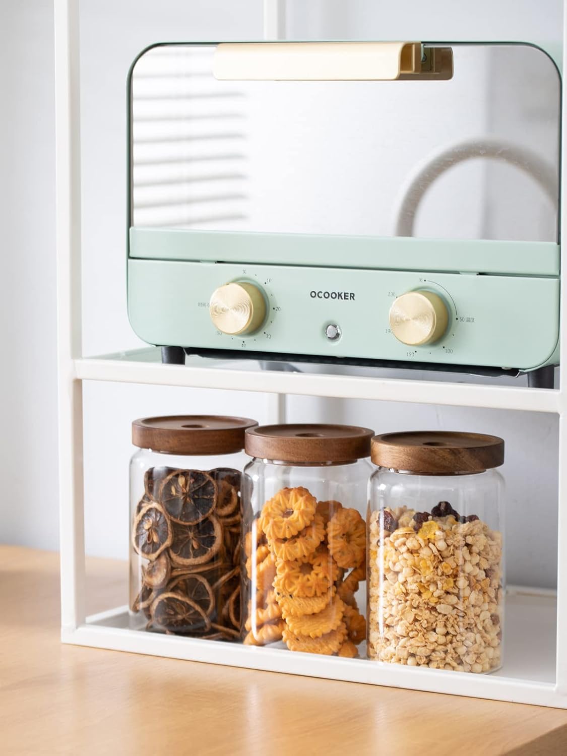 Kanwone Glass Storage Containers Set of 6, 28 Ounce Airtight Food Storage Containers with Bamboo lids, Clear Glass Jars for Pantry, kitchen, Flour, Sugar, Tea, Coffee, Snack, Cookies, Spice and Herbs