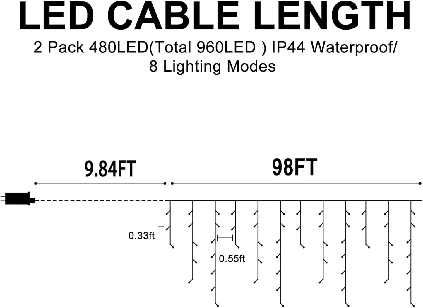 Heceltt Christmas Lights Outdoor, 2 Pack Total 98FT 960 LED Ice Lights for Outside with 180 Drops 8 Modes Timer Memory, Plug in Waterproof for Holiday Eaves Yard Roof Party Decor (Red and Warm White)