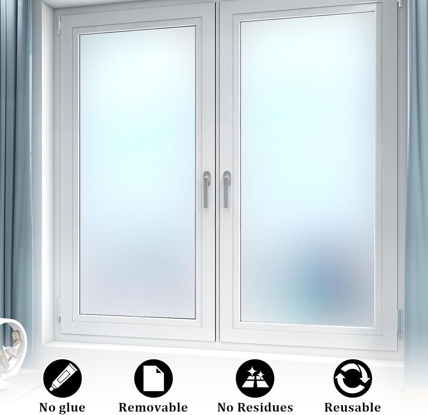 Window Privacy Film, Frosted Glass Static Cling Non-Adhesive Window Cover for Bathroom UV Sunlight Blocking Heat Control for Home Decorative Frosting Pure Matte White Size 35.4 x 78.7 Inches