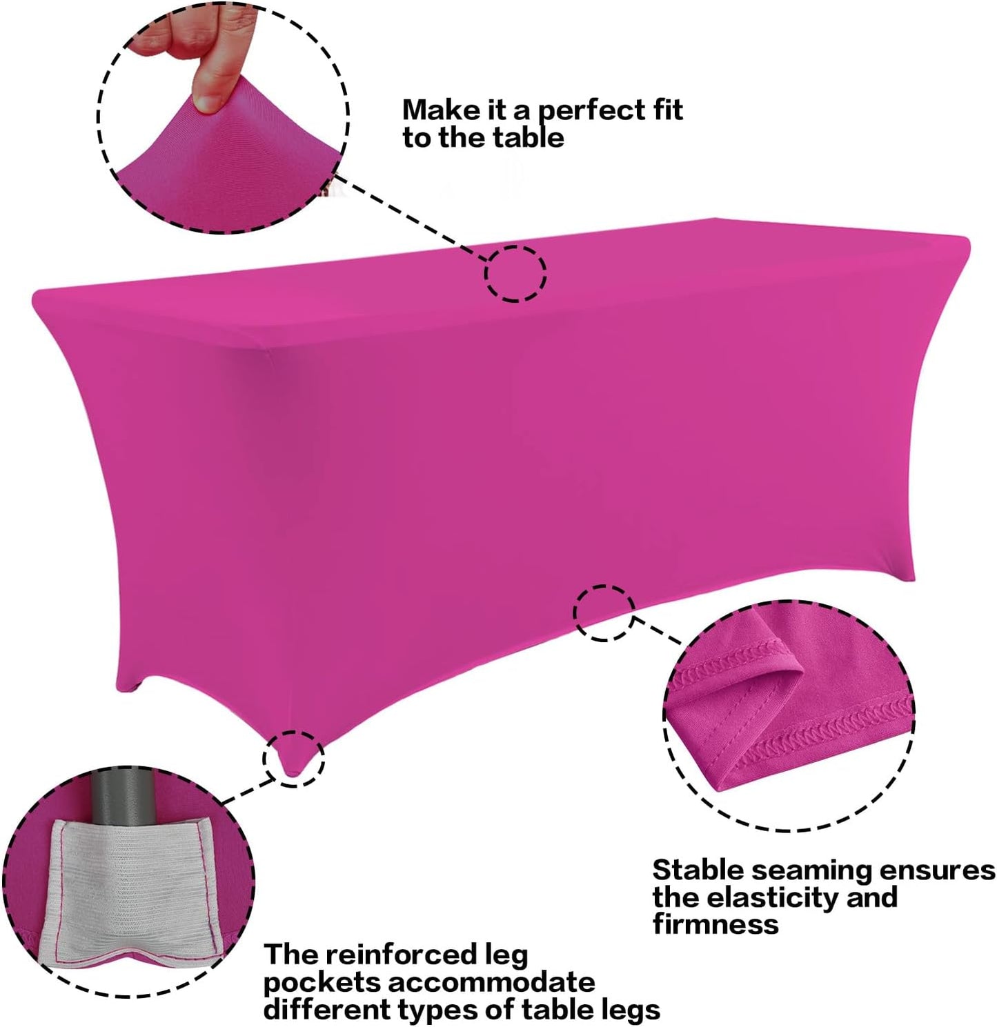 IVAPUPU 6FT Table Cloth for Rectangular Fitted Events Stretch Fuchsia Table Covers Washable Cover Spandex Tablecloth Protector for Party, Wedding, Cocktail, Banquet, Festival