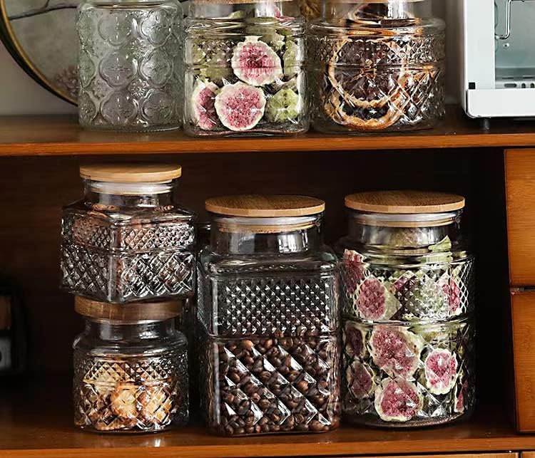 Large Glass Storage Jar, 60 FL OZ Glass Food Storage Containers with Bamboo Lid, Kitchen Containers Cereal Canisters Decorative Jar for Candy Snack Cookies Coffee Tea Nuts Airtight Glass Jars (Square)