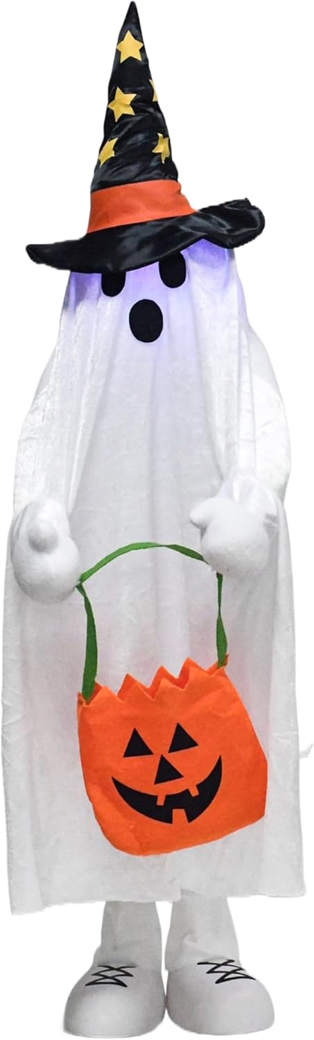 37" Front Porch Light up Halloween Ghost Figure Décor, Kit Standing Trick or Treat Indoor and Outdoor Decorations-Start