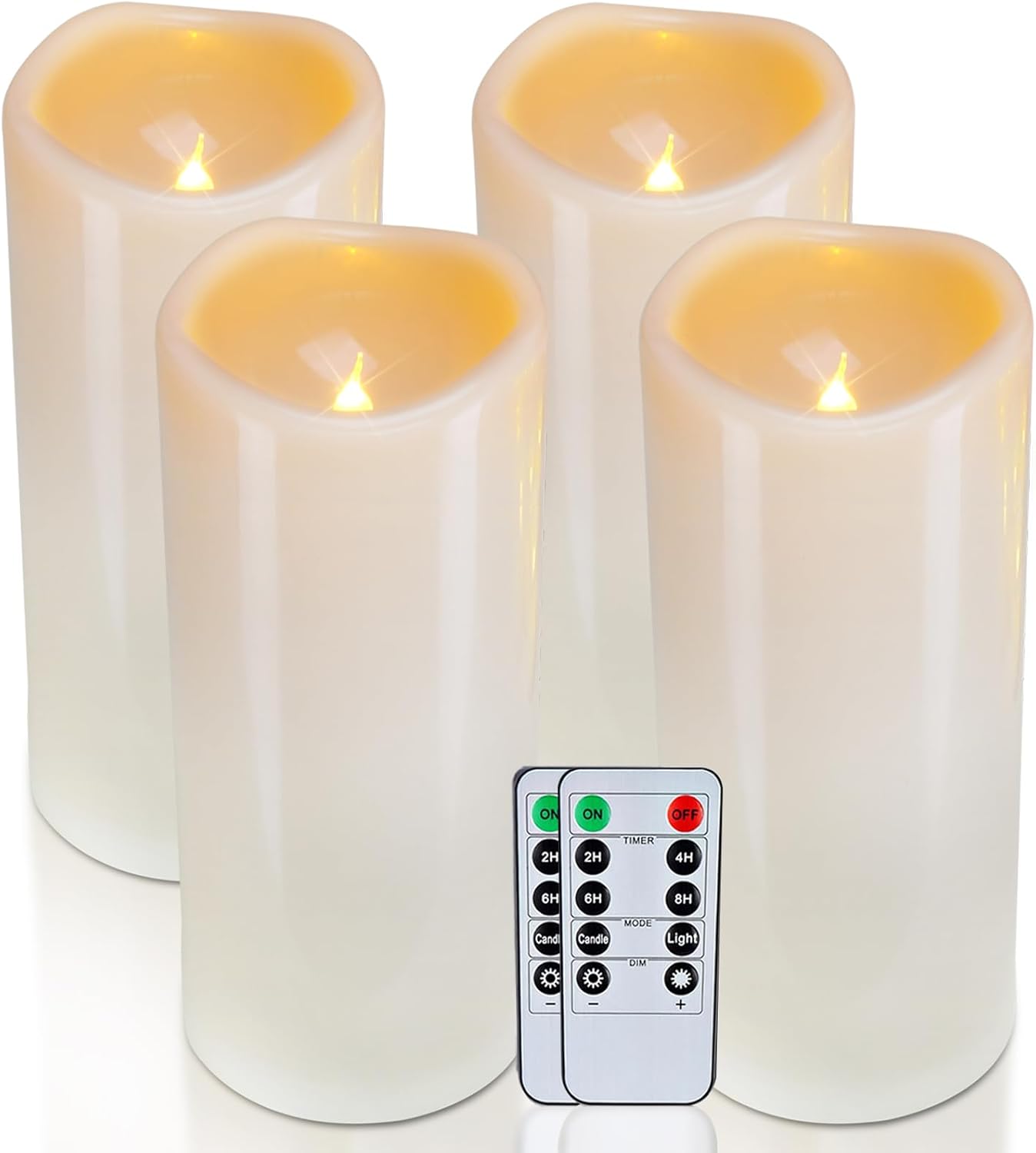Homemory 4" x 10" Large Waterproof Outdoor Flameless Candles, Battery Operated LED Pillar Candles with Remote and Timers for Indoor Outdoor Lanterns, Long Lasting, Dark Ivory, Set of 4