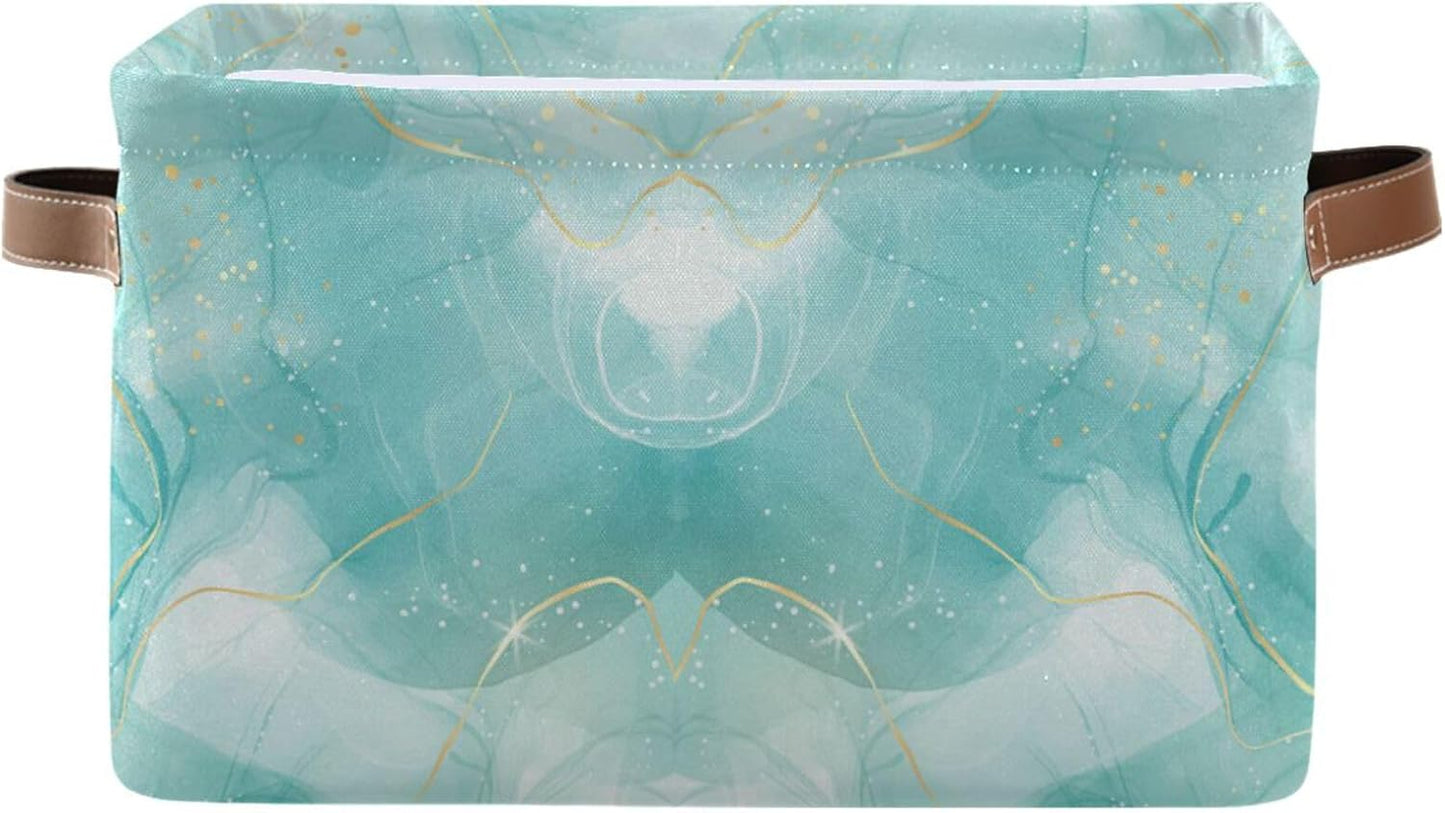 susiyo Large Foldable Storage Bins Storage Cubes Bin Baskets for Shelves with Handles Decorative Fabric Storage Baskets for Organizing Shelves Closet Nursery Home Toys 2 Packs,Green Marble