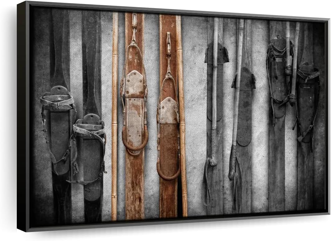 ElephantStock Ski Collection Wall Art - Horizontal Framed Canvas - 1-Piece Bathroom Wall Decor - Photography sports Canvas Print - Brown and Black Decor for Wall - 31" X 21"