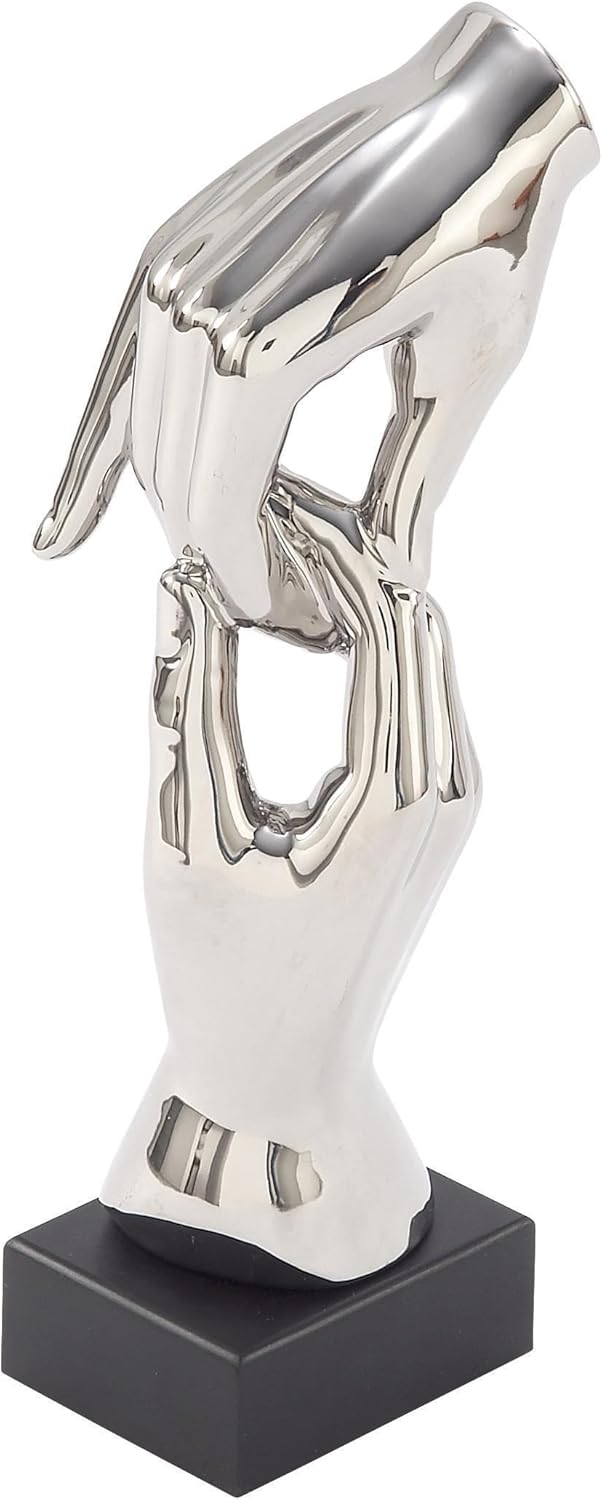 Deco 79 Polystone Hands Decorative Sculpture Home Decor Statue, Accent Figurine 5" x 4" x 13", Silver