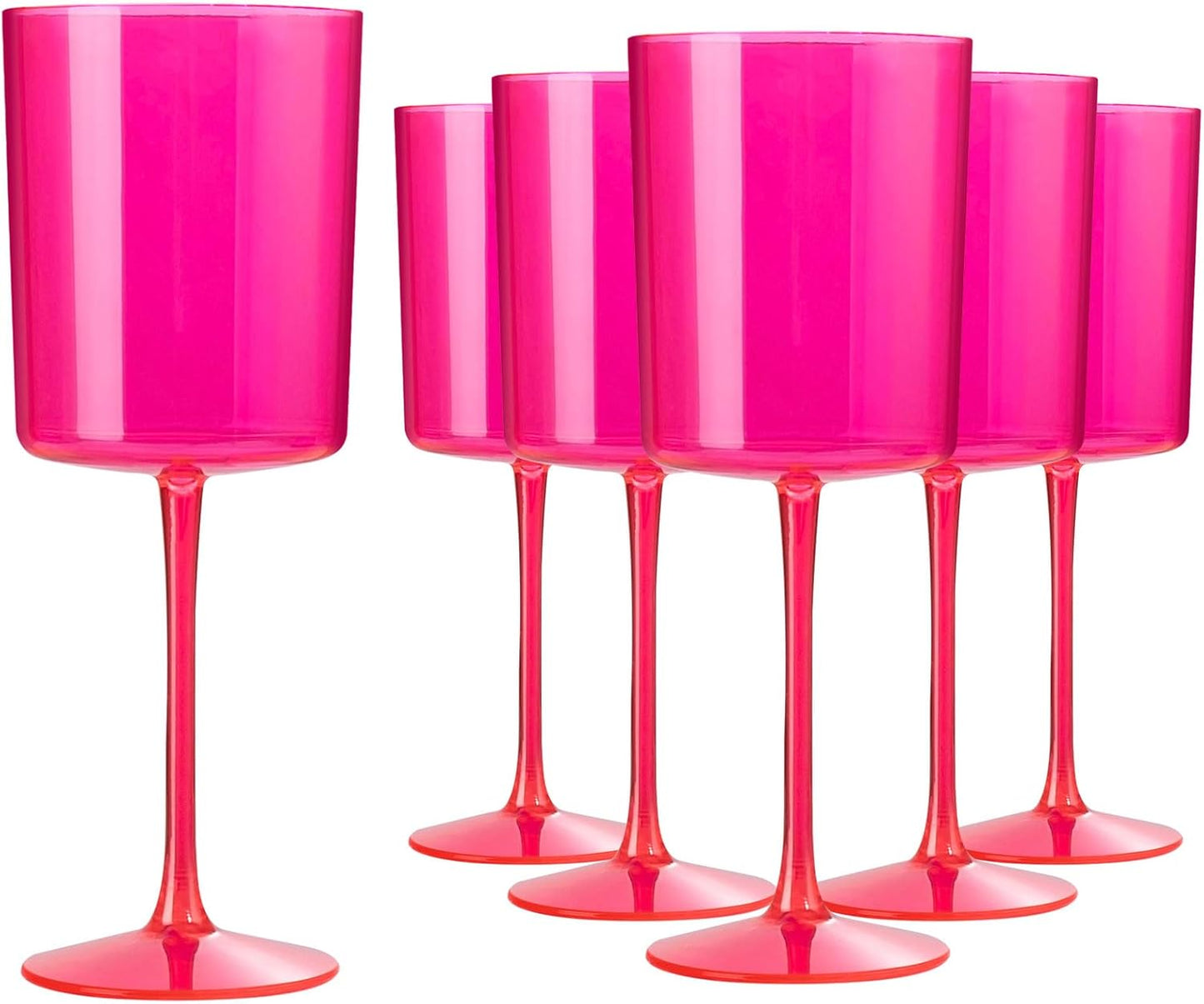 Ciaell 12 Pack Plastic Wine Glasses - 10Oz Hot Pink Plastic Wine Glasses With Stem - Disposable Stemmed Cups for Parties & Weddings
