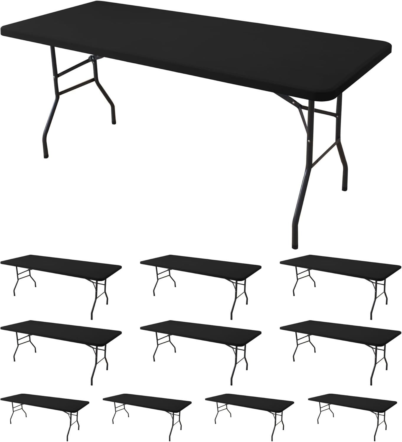 Stretch Table Cover for 4ft Rectangle Tables-10 Pack Black Spandex Table Cloths with Elastic-Stretchy Folding Outdoor Picnic Tablecloth for Camping Dining Room Patio Kitchen Banquet Party