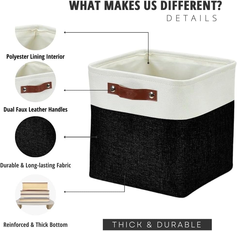 DECOMOMO Storage Cubes, 11x11 Cube Storage Bins, Baskets for Shelves (Black & White, Cube 11" - 4 Pack)