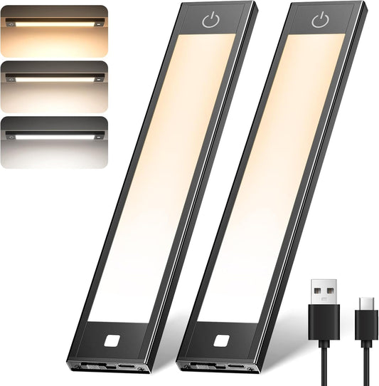 VST 72 LEDs Motion Sensor Lights Indoor 3 Color Temps, Dimmable Under Cabinet Lighting, 1800mAh Rechargeable Step Light, Cordless Night Light for Stair, Wardrobe, Kitchen 2 Pack