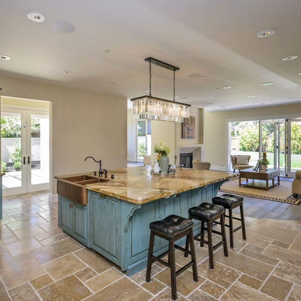 Modern K9 Crystal Chandelier Pendant Light Fixture, Rectangular Ceiling Lamp with 8-Lights for Dining Room & Kitchen, Finished in Chrome, L33.5 Inch