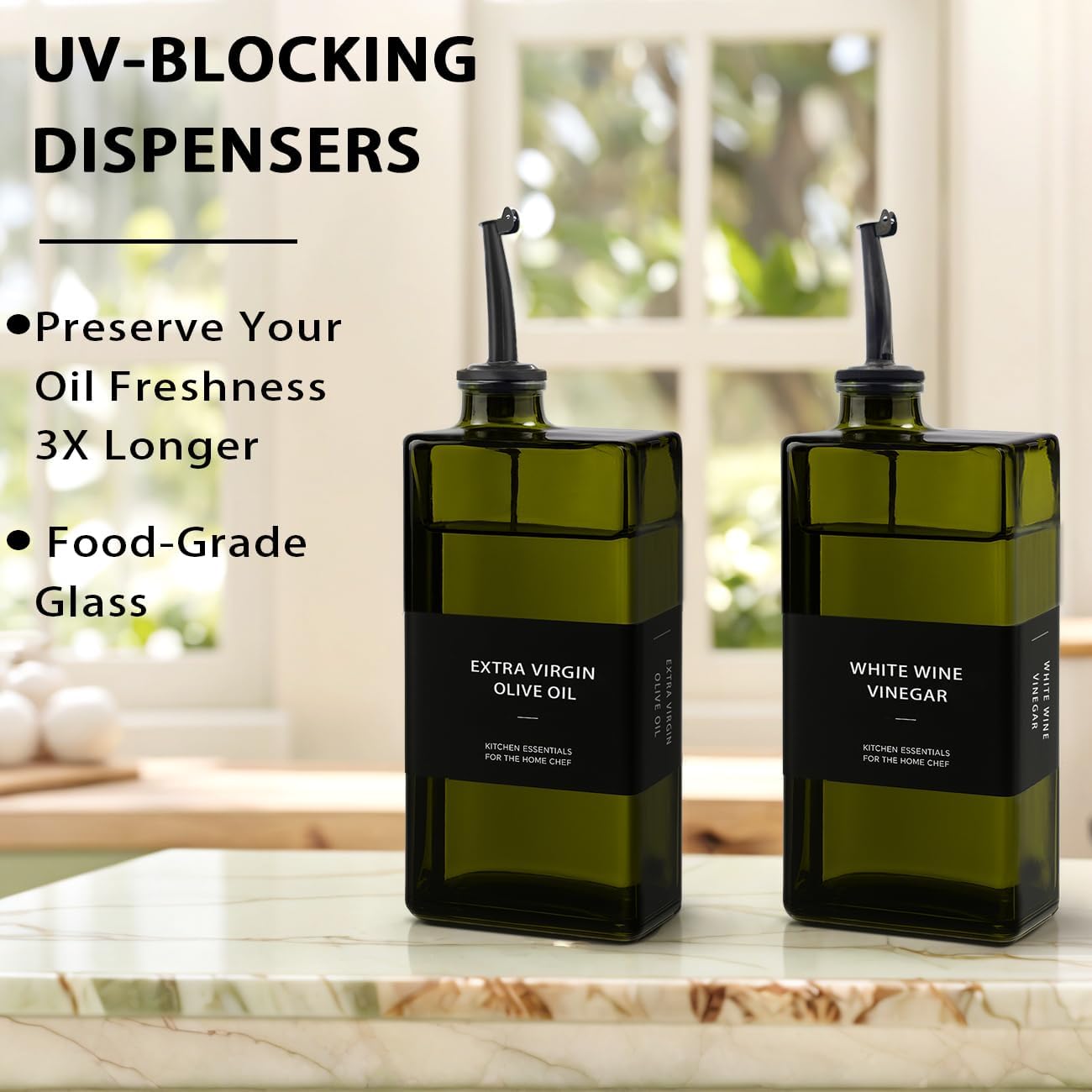 Olive Oil Dispenser Bottle for Kitchen 16.9oz, UV-Blocking Oil and Vinegar Dispenser Set, Leakproof Oil Container for Home, Restaurant (Green, Set of 4)