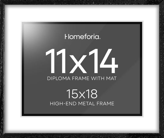 Homeforia 15x18 Diploma Black Wood Frame, High End Black Oak 15 x 18 Certificate Frames with Mat 11 x 14, 18x15 Document Frame Matted to 11x14, Degree Wooden Frames, Tempered Glass, Wall Kit, Set of 1