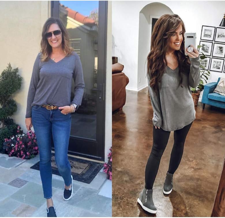 Tobrief Women's Long Sleeve V-Neck Shirts Fall Graphic Tees Loose Casual T-Shirt