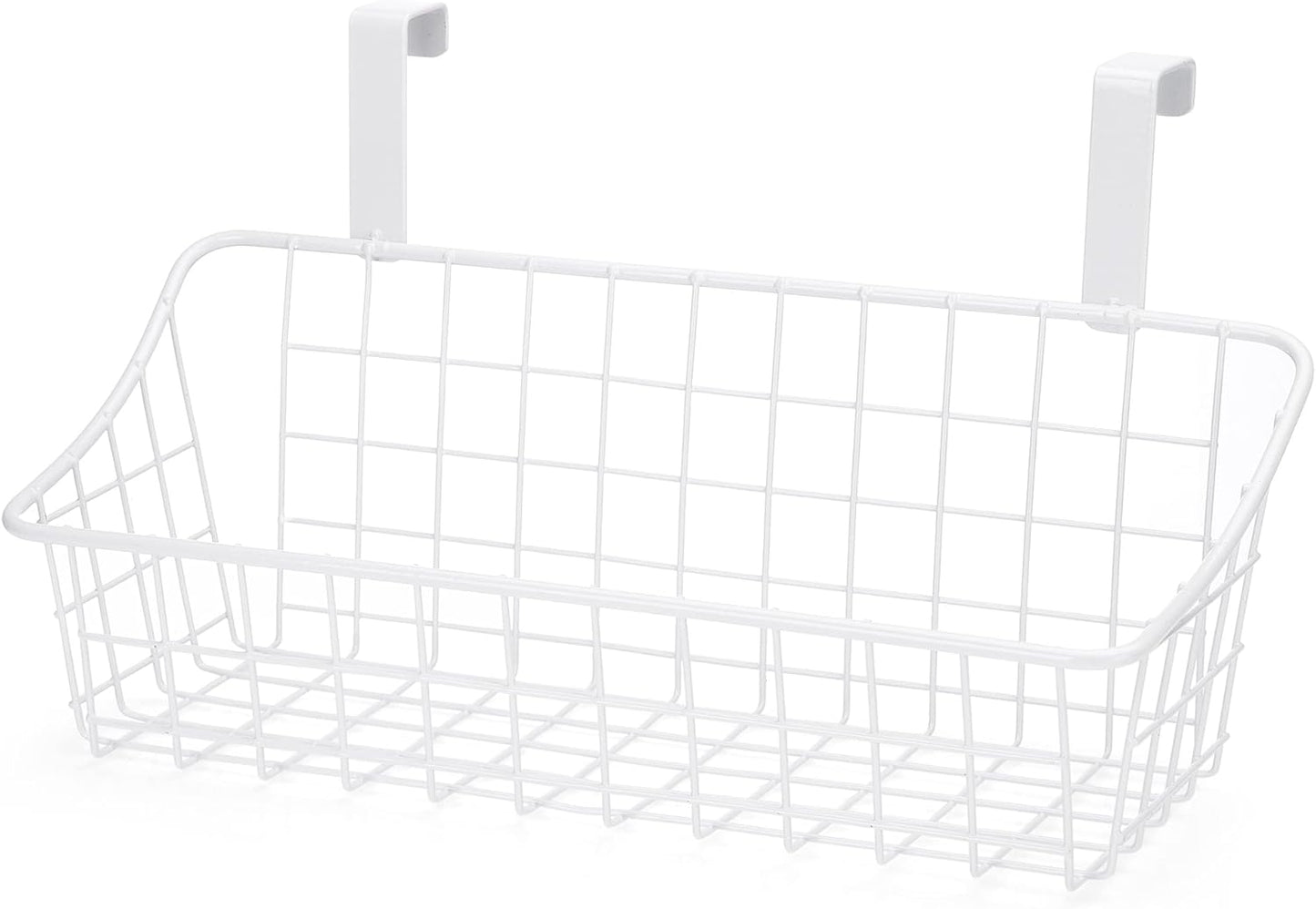 LeleCAT White Basket with hook Grid Storage Basket,Hang it behind a door or on a railing,Over the Cabinet Door,2 Pack