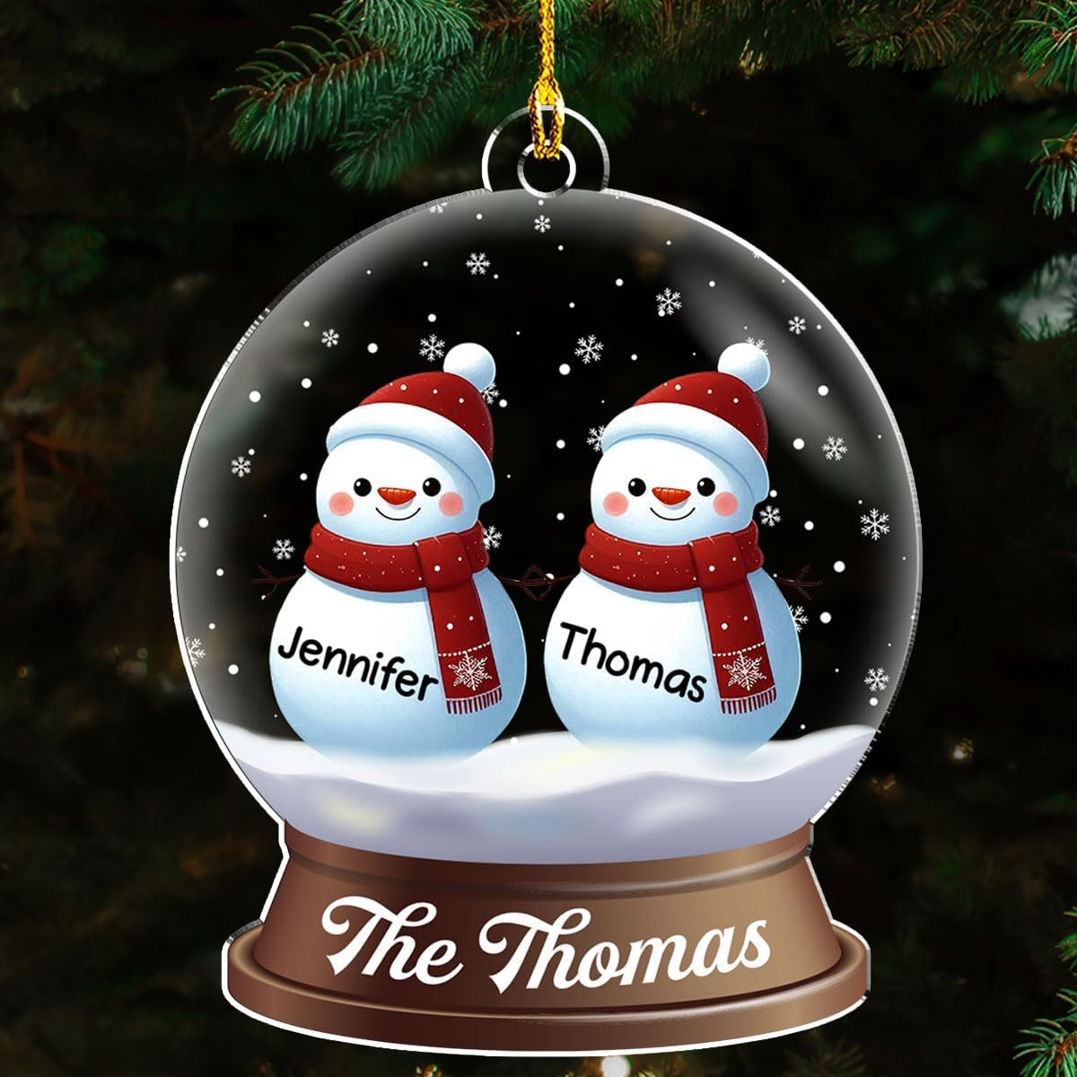 Personalized Family Christmas Acrylic Ornament 2024 - Custom Name Snowman Family Members up to 10 People, Snow Globe Ornament Gifts for Family Tree Decoration (A03, 5 Names)