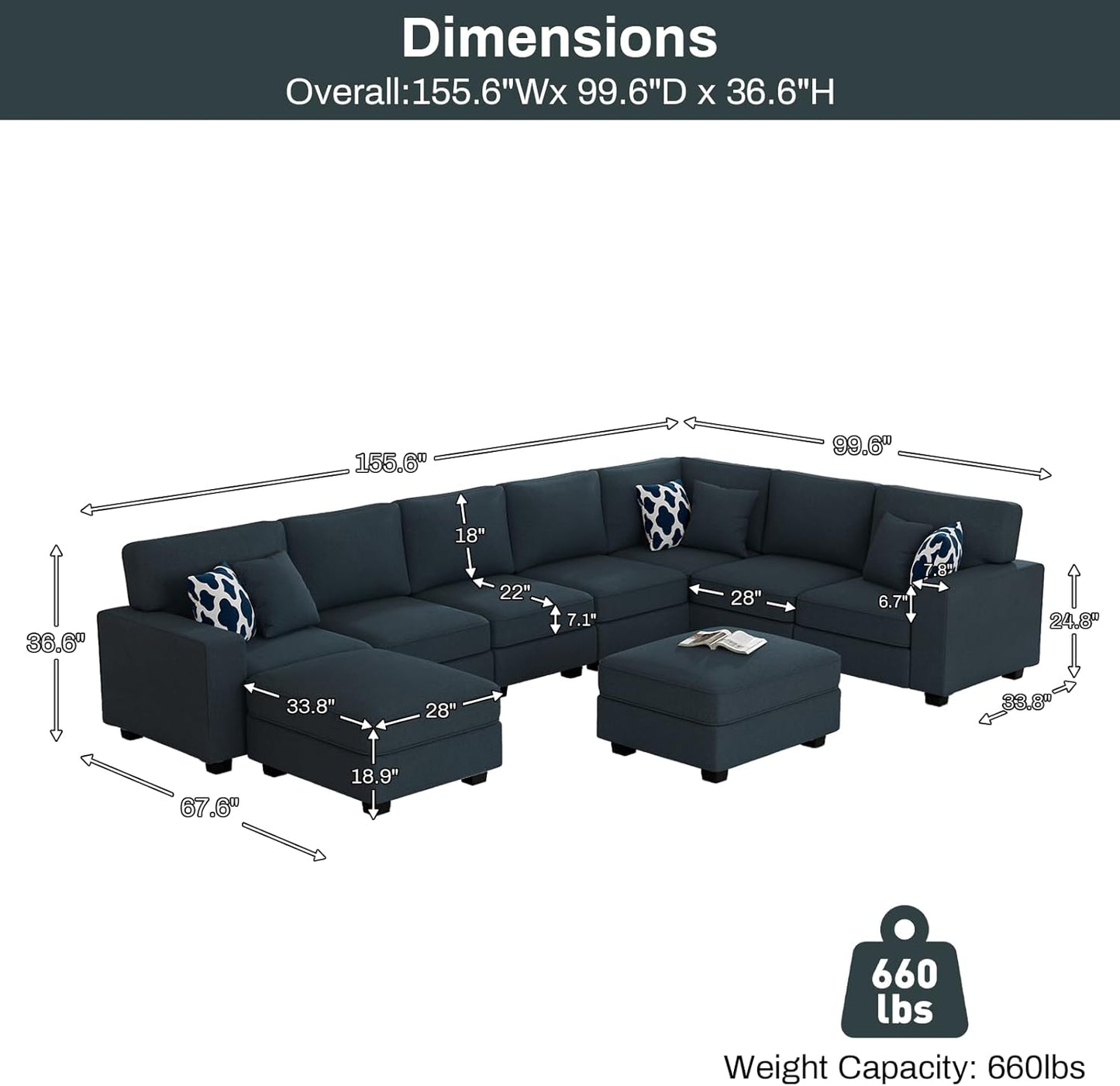 L Lengend Vansen Modular Sectional Sofa U Shaped Couch with Ottoman Modern Reversible Corner Sectional Couch for Living Room (Charcoal, U Shaped Sofa-5)