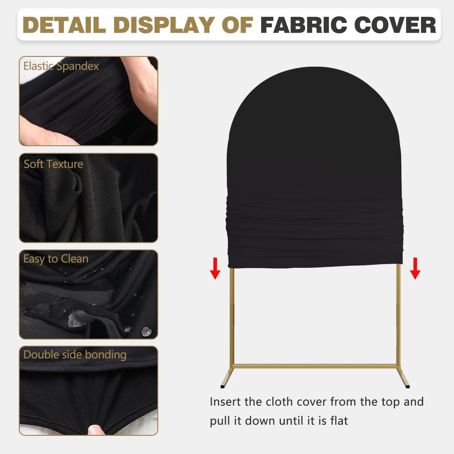 Arch Backdrop Stand and Cover Set, 3 Metal Balloon Arch Backdrop 7.2ft 6ft, Gold Arched Stand Frame for Wedding, Parties,Birthday, Backdrop Decorations (Black,7.2ft+6ft)