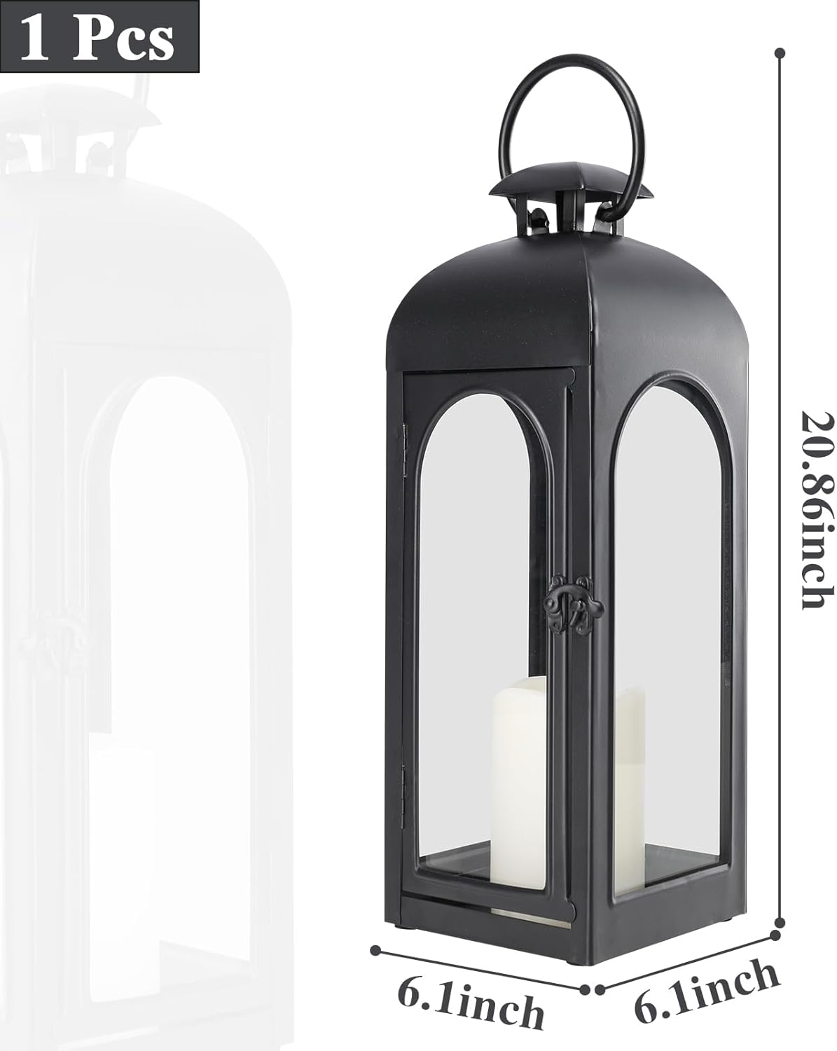 Bdor 20 Inches Metal and Stainless Steel Glass Decorative Lantern with Electronic Wax Effect - Indoor/Outdoor Decorative Lighting, Handcrafted Aesthetic, Perfect for Home, Parties, and Holiday Decor