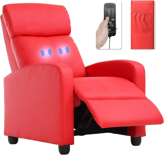 BestMassage | Recliner Chair | with 2 Point Massage Function | Pu Red | with Lumbar Support, Adjustable Push Back, Footrest & Padded Seat | Easy Assembly | for Living Room, Home Theatre