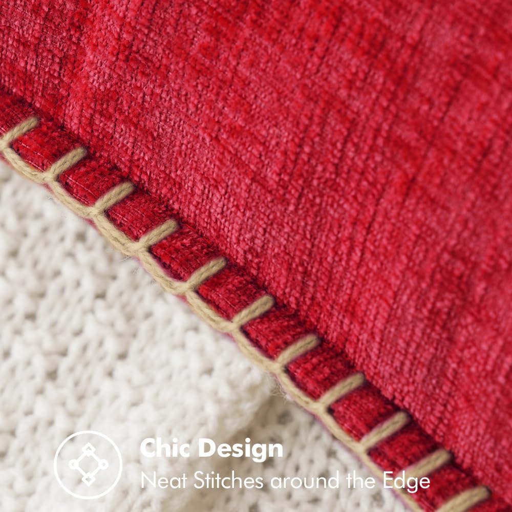 MIULEE Pack of 2 Christmas Pillow Covers 12x20 Inch Red Farmhouse Decorative Throw Pillow Covers with Stitched Edge Soft Chenille Solid Dyed Couch Pillow Covers for Sofa Bed Living Room