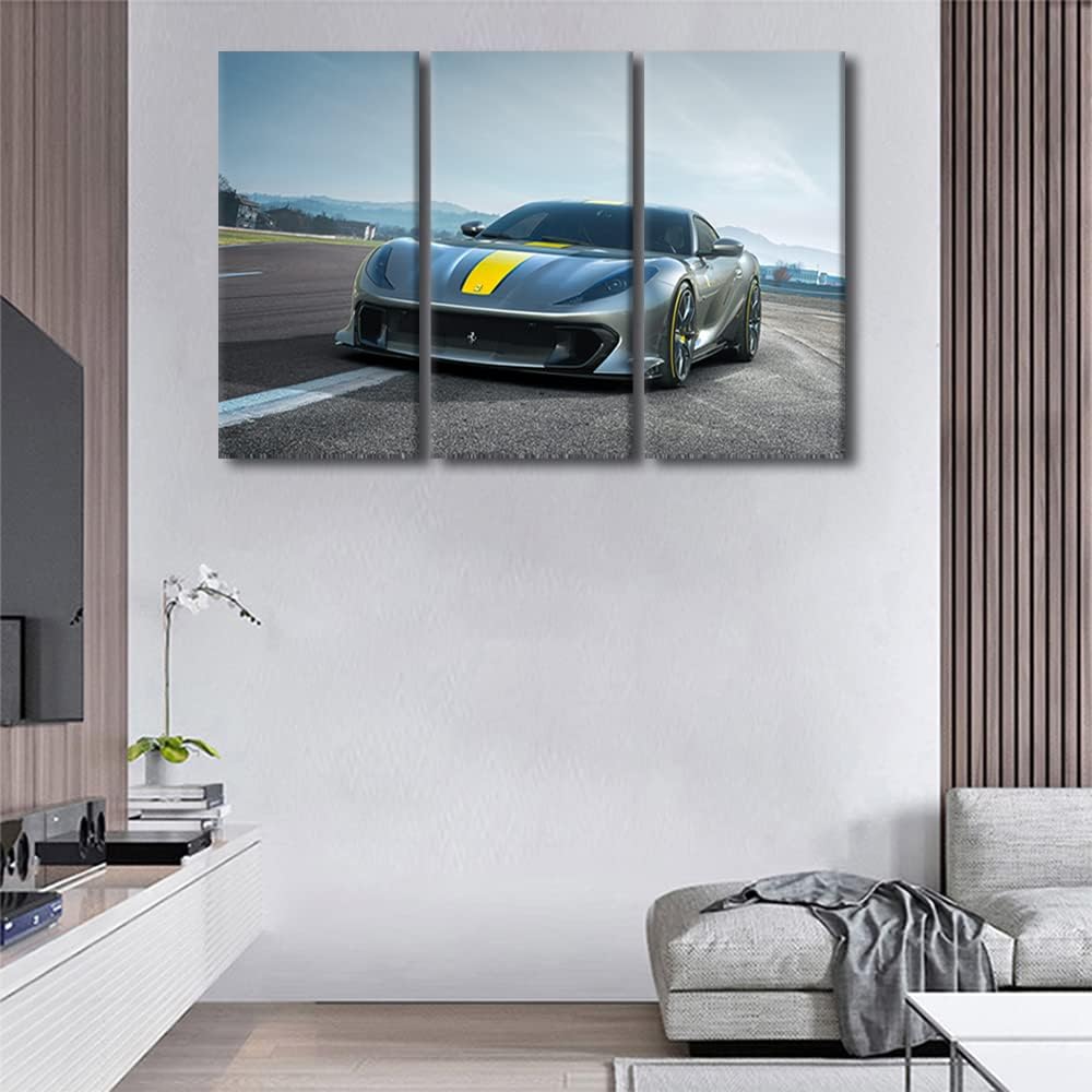 TUMOVO Supercar Wall Art for Living Room Gray Sports Car Canvas Wall Art Car on the Runway Pictures Modern Wall Decor Art for Teen Boys Mens Bedroom Office Paintings Framed Ready to Hang, 36" Wx24 H