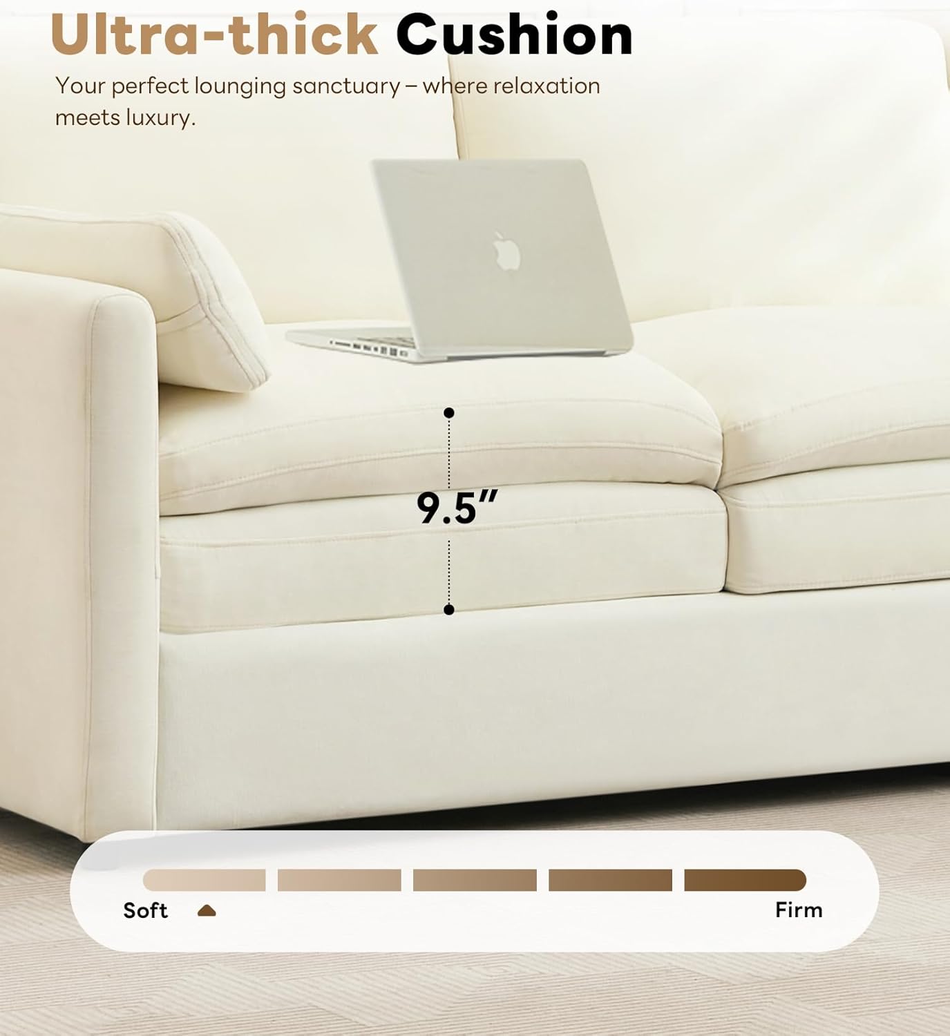 Tbfit Modern Couch Sofa, 89" Cloud Couch w/Pillows, Pocketed Spring Seat, Comfy 3-Seater Plush Foam Cushions, Chenille Fabric Removable Covers, Soft Upholstered Living Room Furniture Apartment, Beige