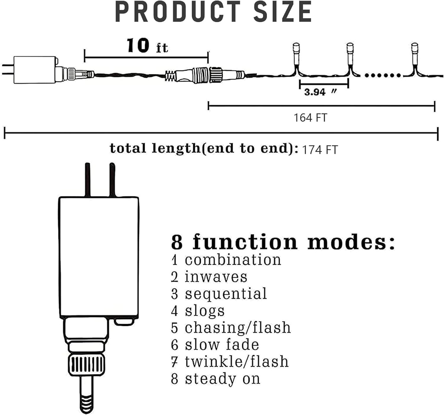 Dazzle Bright 164 FT 500 LED Christmas String Lights, Waterproof Green Wire String Lights with 8 Modes, Outdoor Christmas Decorations for Indoor Garden Party Yard Decor (Warm White)